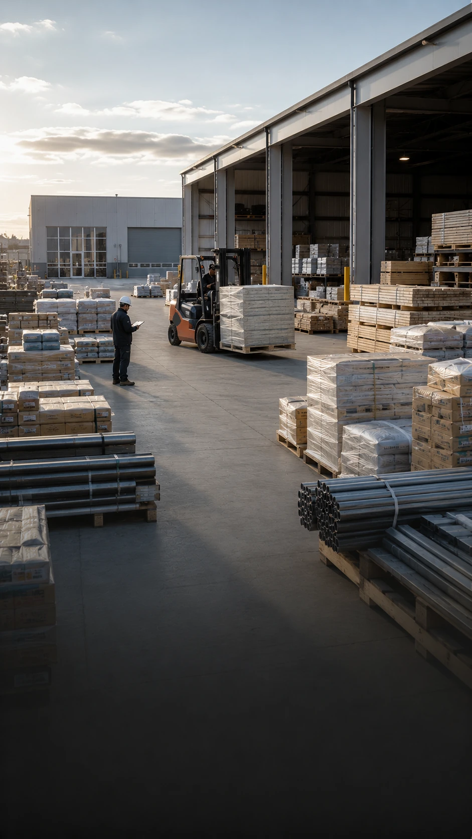 Commercial construction materials prepared for delivery